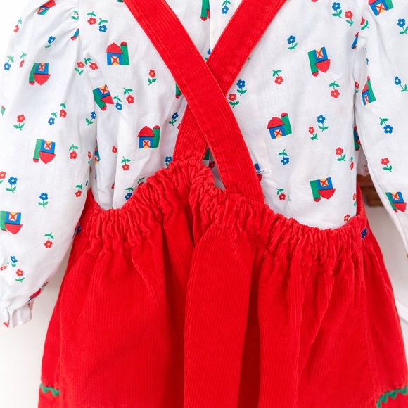 Girls Farm Appliqué Dress Set | Size 2T | Red Corduroy | Great Condition - Picture 2 of 3